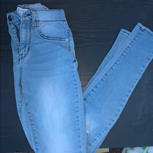high waisted light blue jeans